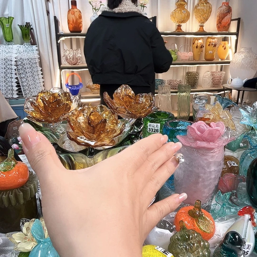 3朵霸王花家悅美居琉璃摆件