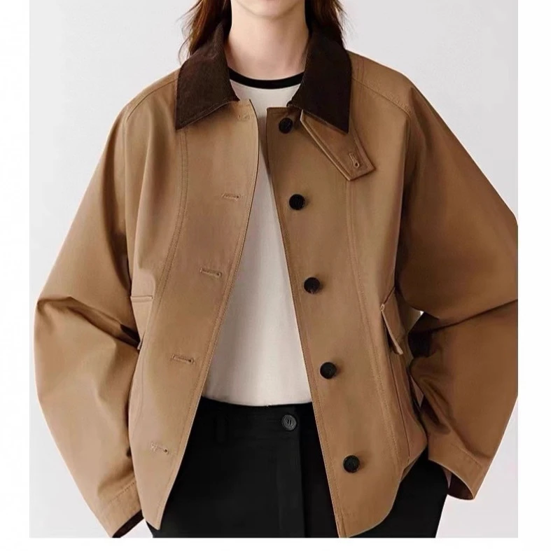 禾家2025灯芯绒领大口袋秋季新款高密斜纹棉夹克外套