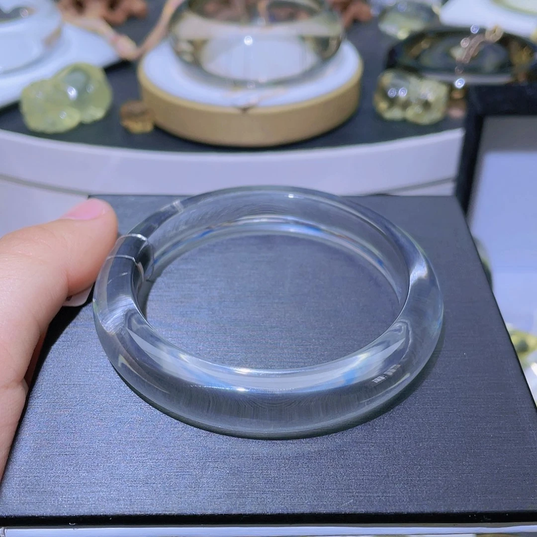 水晶手镯未镶嵌天然纯净体白水晶手镯56.7圈口