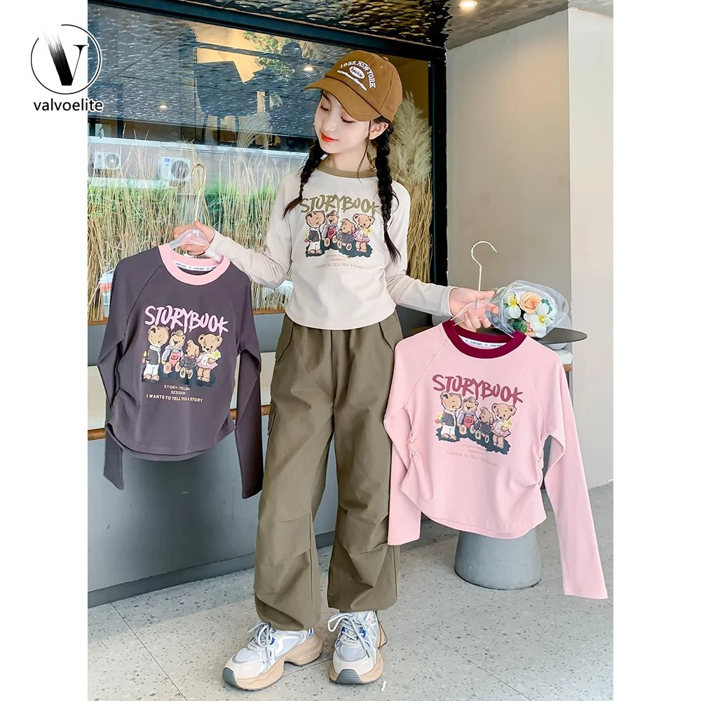 VALVOELITE女童长袖体恤初秋2025新款大童洋气上衣童装休闲打底衫