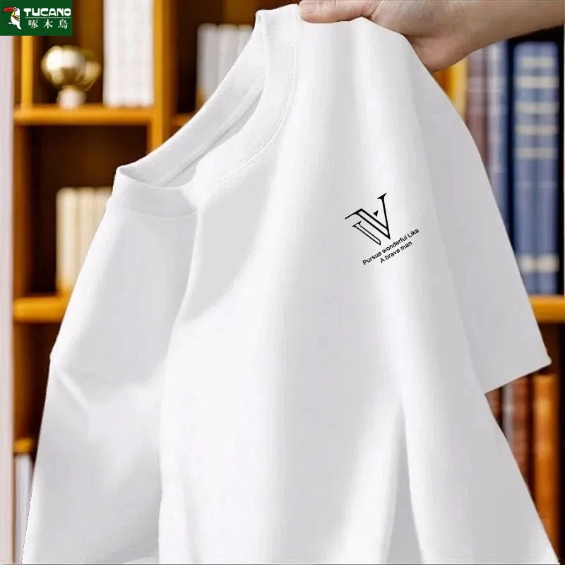 啄木鸟重磅纯棉短袖T恤男士夏季新款2025爆款时尚休闲印花圆领T恤