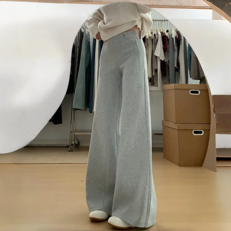 180高个子175加长灰色微喇卫裤女阔腿运动慵懒休闲裤不贴腿喇叭裤