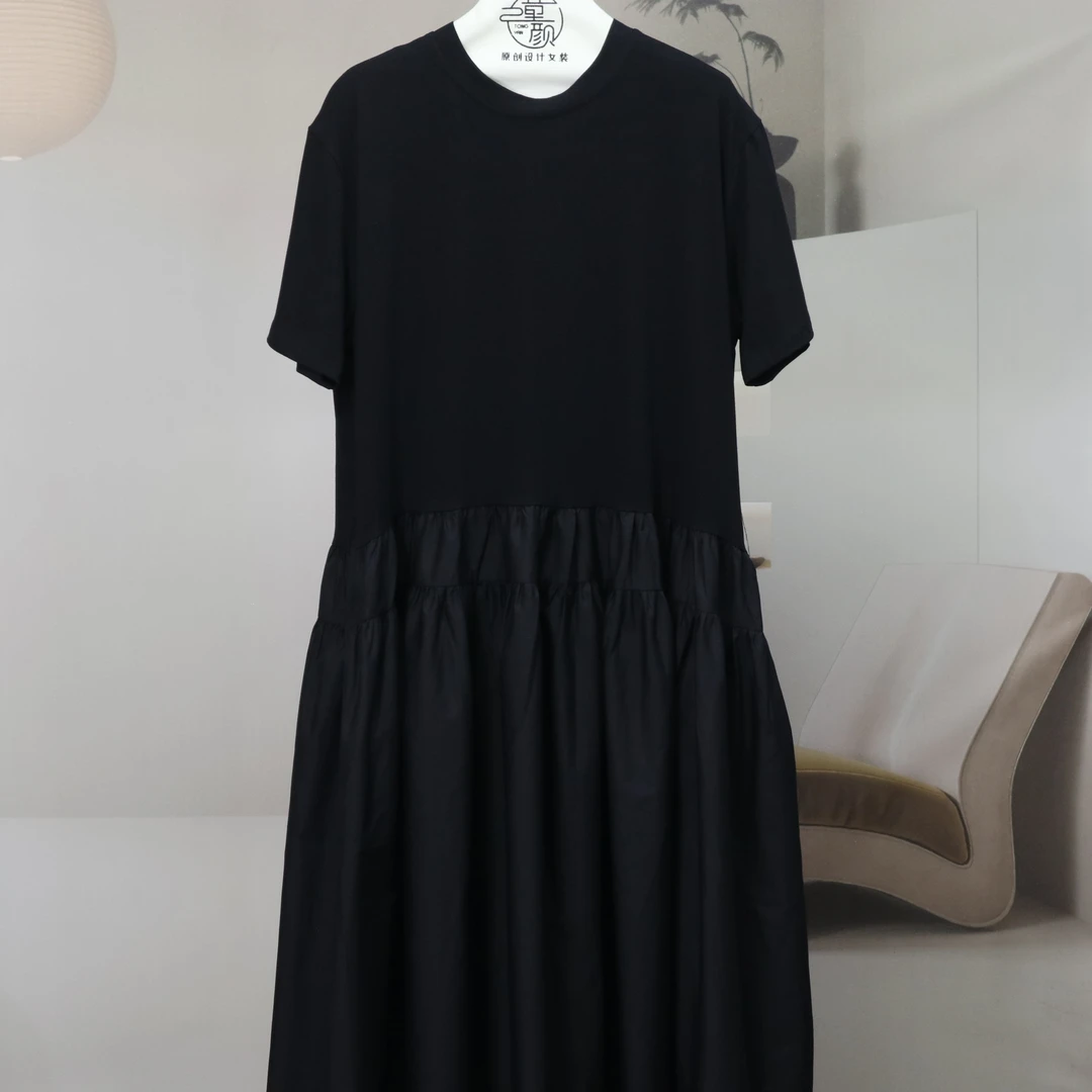 【9878】高品质原创设计黑色时尚百搭拼接连衣裙D