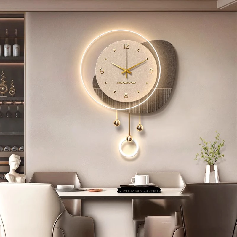 轻奢餐厅壁画带钟表意式极简客厅背景墙面装饰画高级感立体