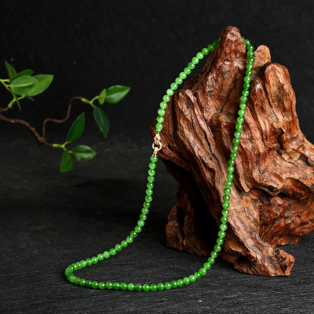 【矿姐珠宝】和田玉碧玉项链3-4mm时尚百搭妈妈链精美绿色小米链