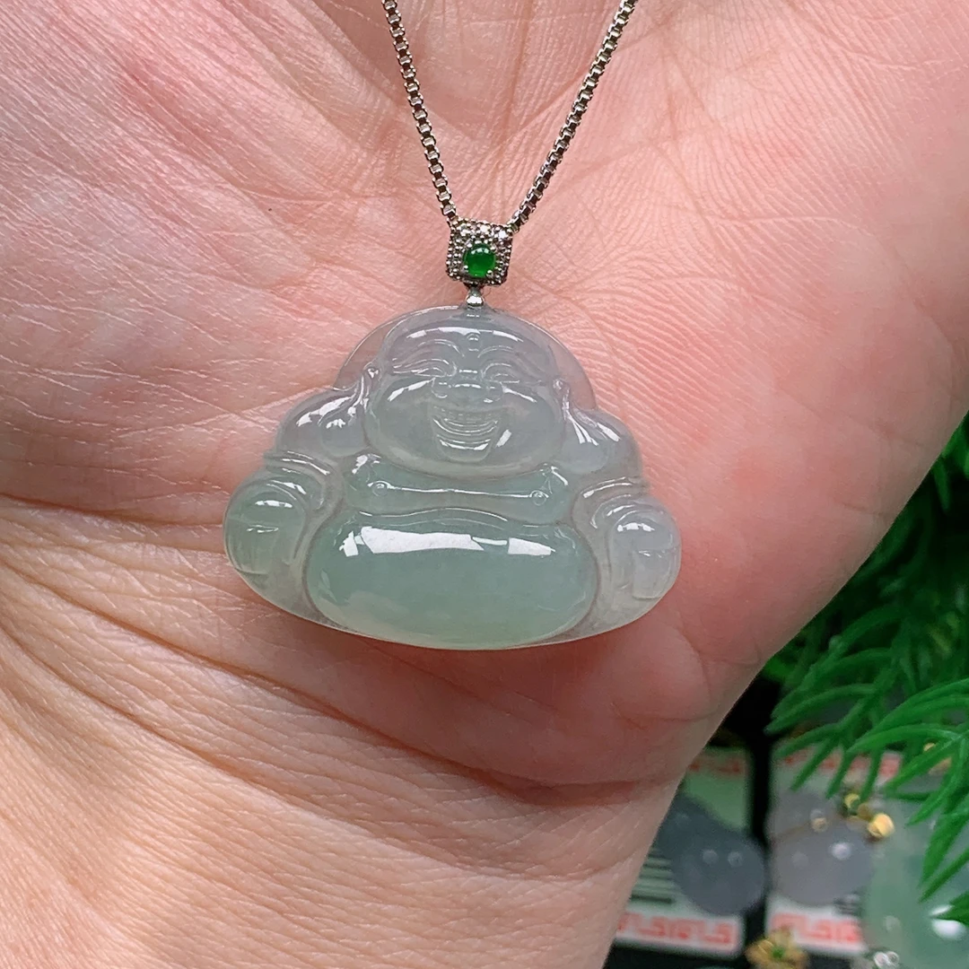 缅甸天然翡翠A货 18k金镶冰润佛公吊坠163/723尺寸21.2x28.8x5.5