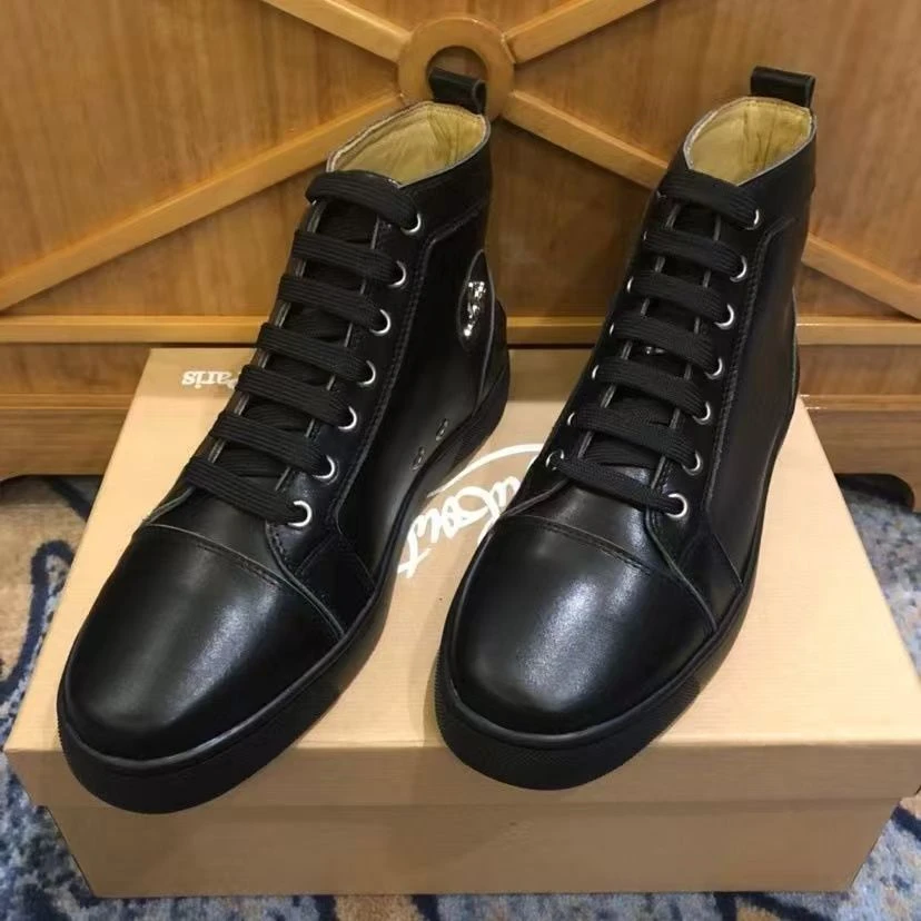 新款轻奢高帮红底男鞋欧美潮牌高顶款硬底高帮鞋男士硬底休闲板鞋