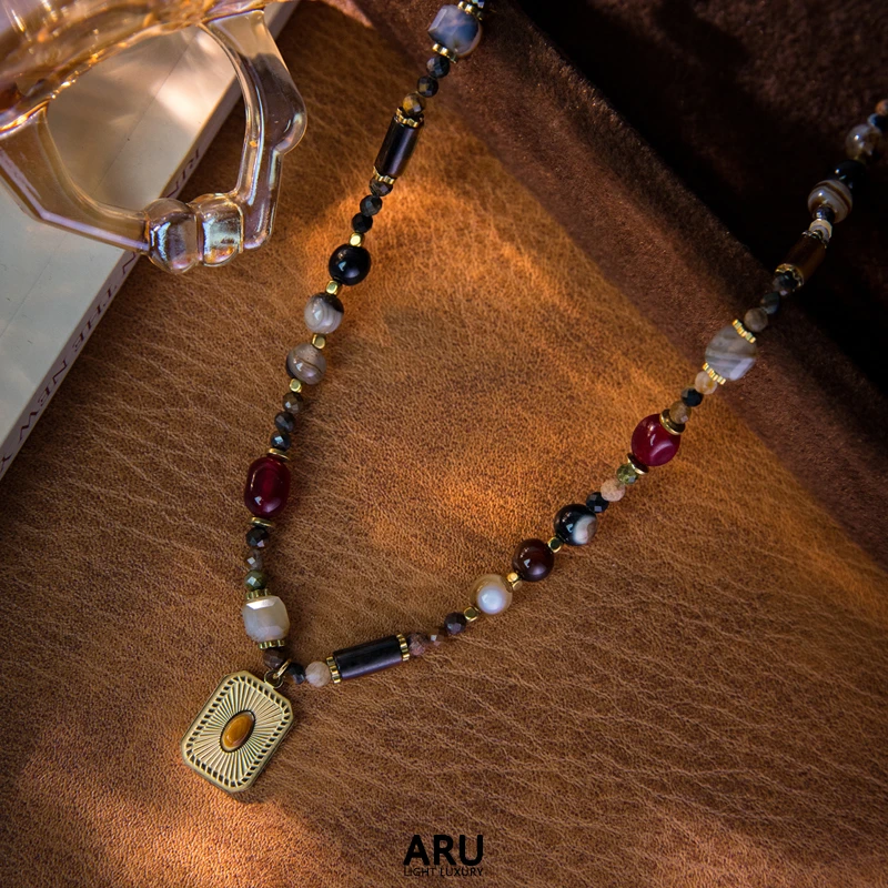 钛钢项链 【焦糖】原创设计轻奢高级感项链复古气质彩色精致百搭