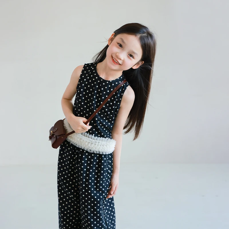 utouto大耳象女童波点网纱小衫直筒裤2025夏季新款套装2501346