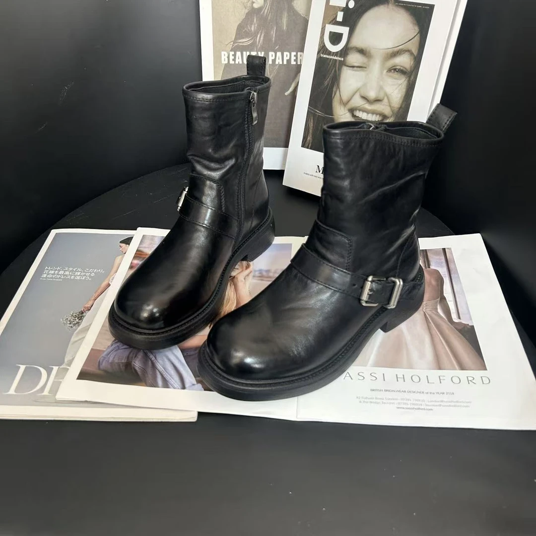 陈老板-牛皮2.5公分/复古经典真皮短靴女鞋百搭时尚秋冬靴子0069