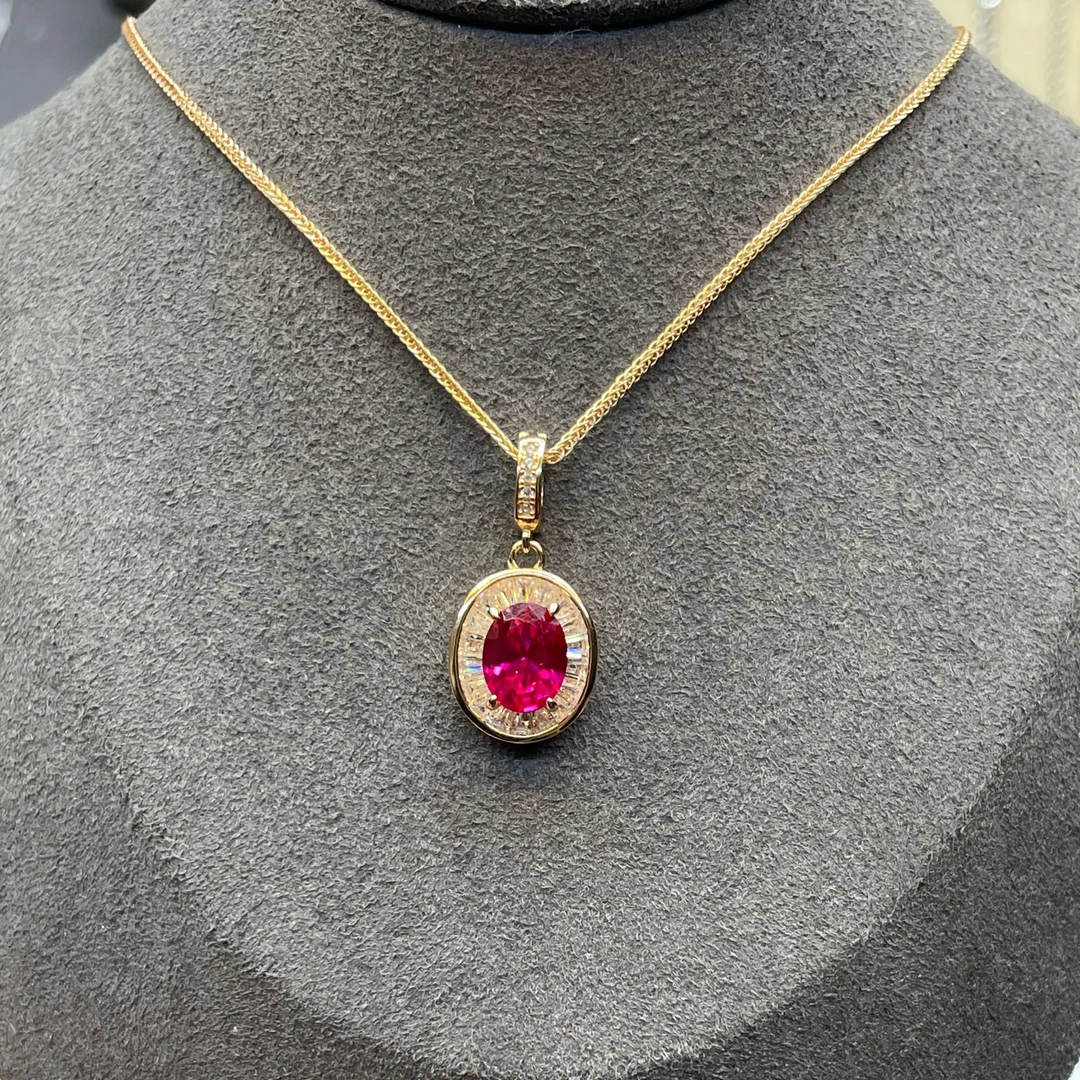 高奢钻饰   K枚红T方椭圆项链2.0CT