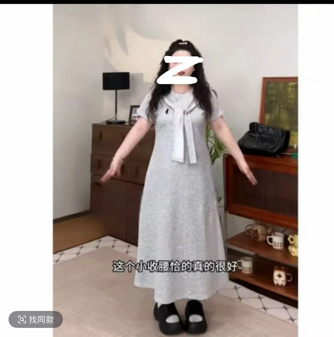 韩系时尚刺绣短袖t恤连衣裙女绑带修身a字短裙子两件套显瘦休闲