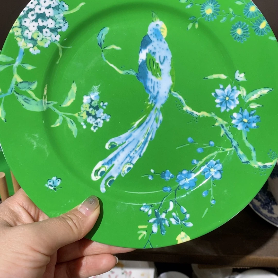 搪瓷微瑕翡翠绿鸟8寸平