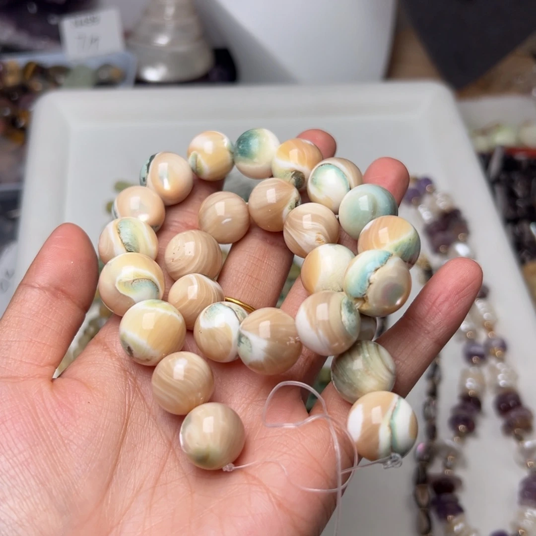 玛瑙/玉髓合金珠宝半成品N615 15mm夜光螺精品一条/拍三