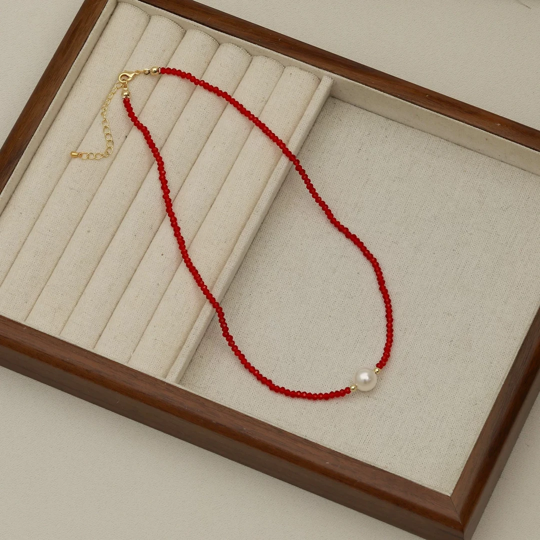 欣【红宝】约8-9mm淡水无核珍珠项链经典气质百搭轻奢简约XL80350SY