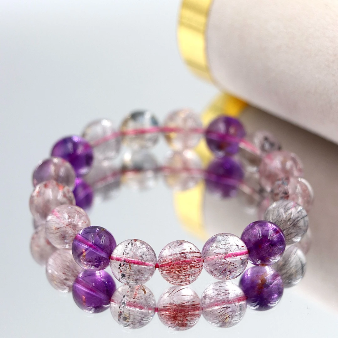 天然烟花丝体老矿黑加仑超七水晶手串C1830-多样性发一