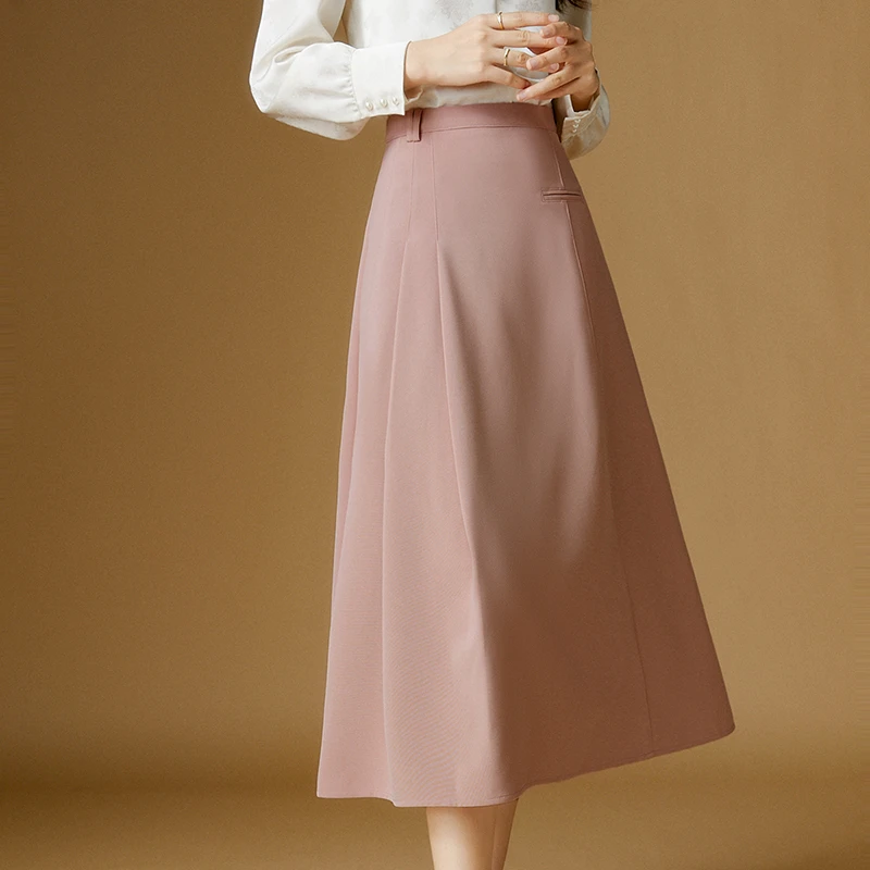 晚白2025冬新款时尚简约半裙休闲宽松A摆纯色百搭半身裙24092411