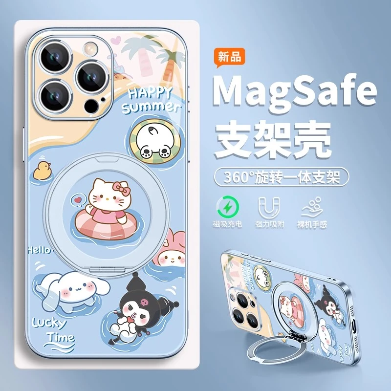夏日kitty猫适用苹果16手机壳华为mate70磁吸360支架小米15三丽鸥