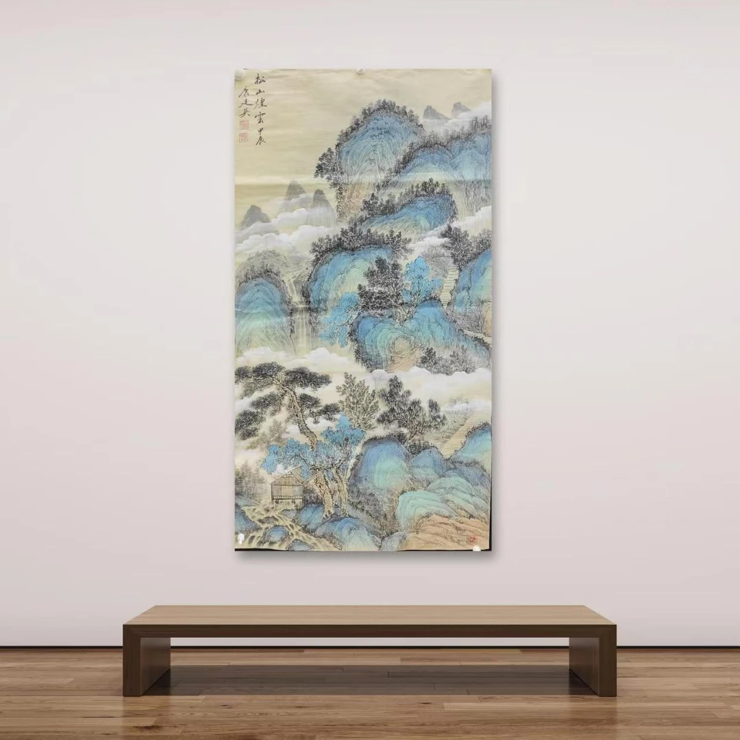 康廷英-手绘国画-1-0-松山烟云-四尺-宣纸-客厅办公室挂画
