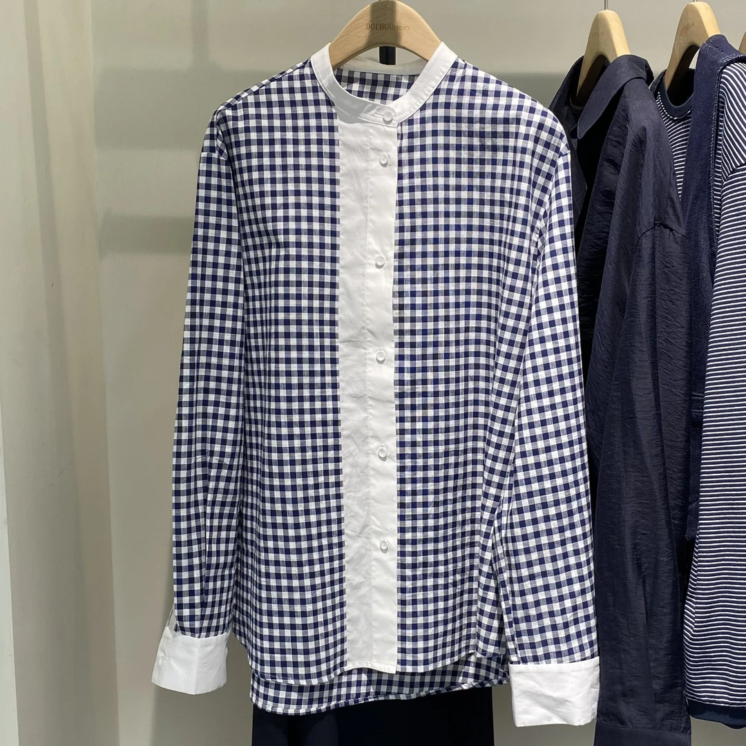 HALUNGLE/海伦格丽  20952  早春经典撞色宽松格子衬衫