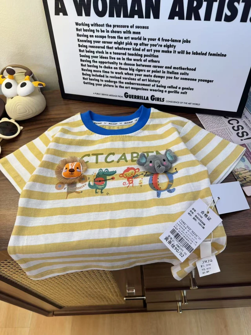 【JMJQ25780】夏季中小童男宝韩版亲肤条纹印花短袖体恤t恤