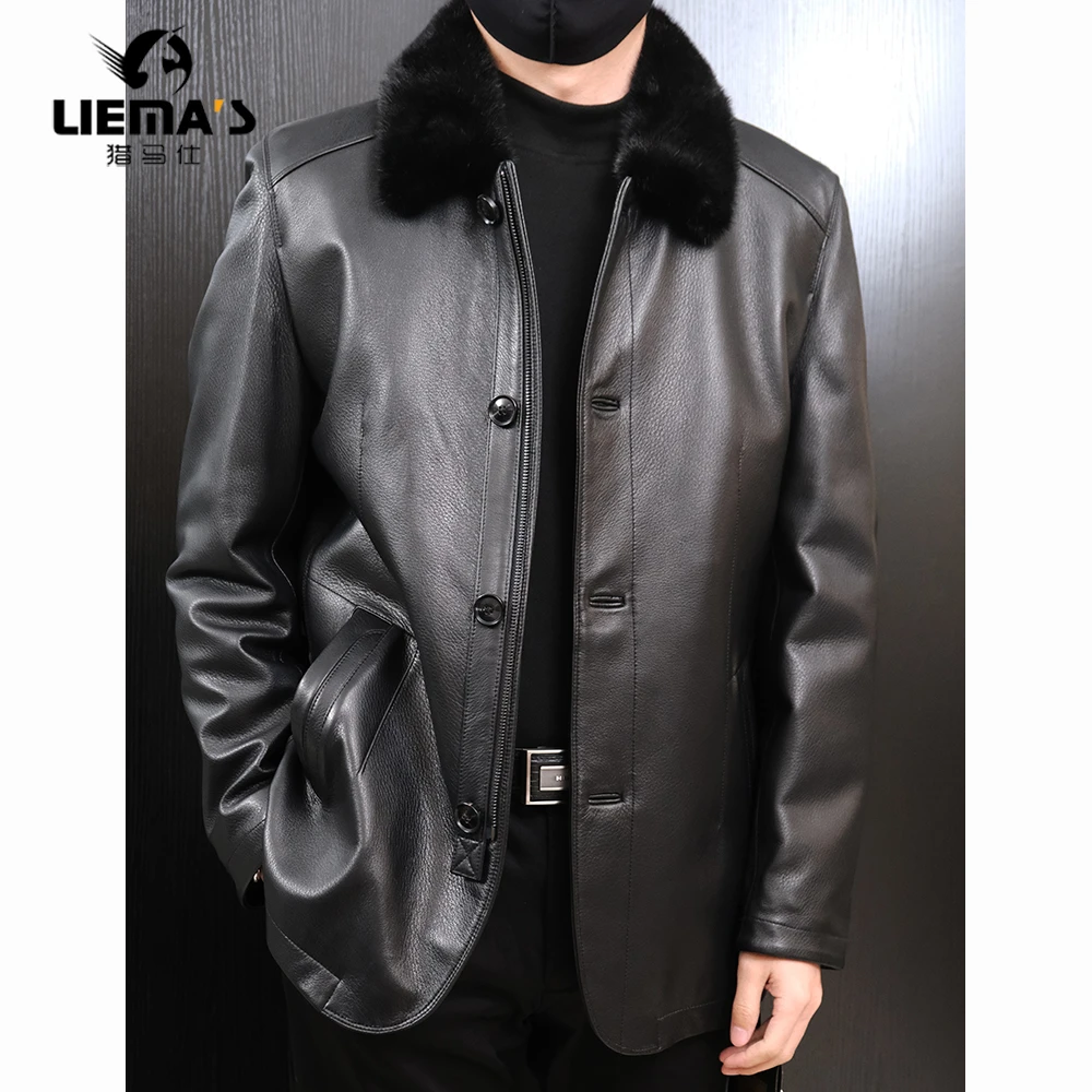 【特价】LM586冬季男士翻领拉链纽扣款新西兰进口鹿皮貂绒内胆皮衣