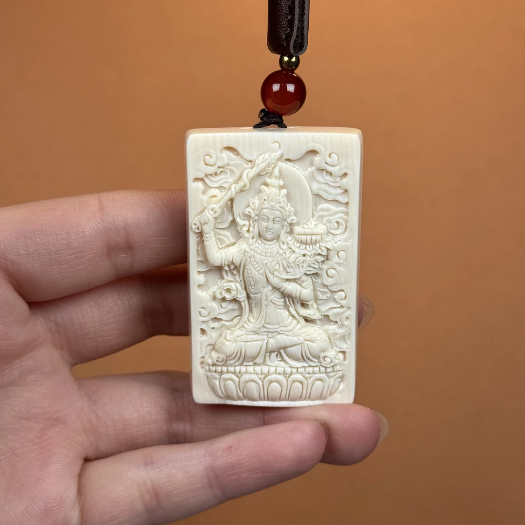 H26-14天然猛犸牙 雕刻文殊菩萨 32*51*12mm支持鉴定 假一罚四