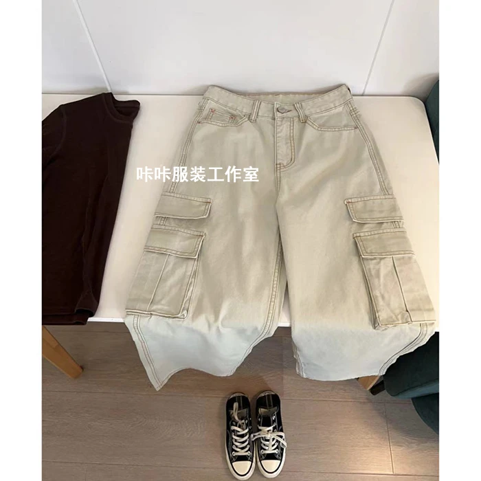 REKAYYAT“歌颂”100%棉韩系休闲时尚百搭宽松舒适工装牛仔裤