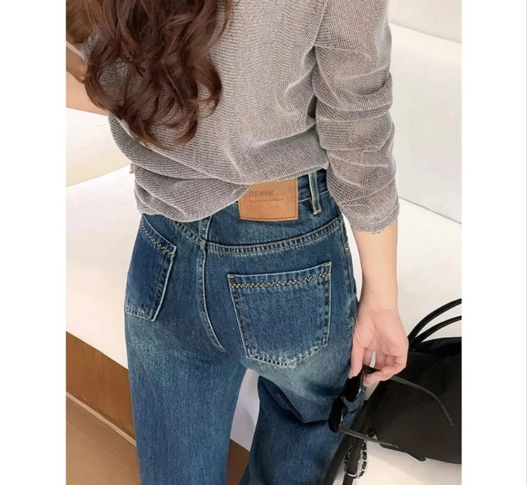 刺绣静奢秋季新款直筒窄版阔腿裤女百搭时尚2025年爆款休闲牛仔裤