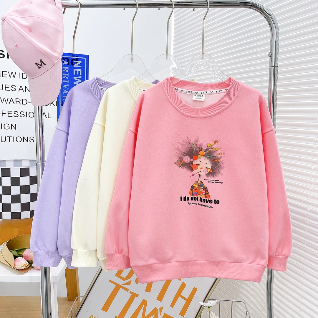 春秋新款女童男童中大童休闲百搭宽松圆领卡通卫衣zb2946简约童品