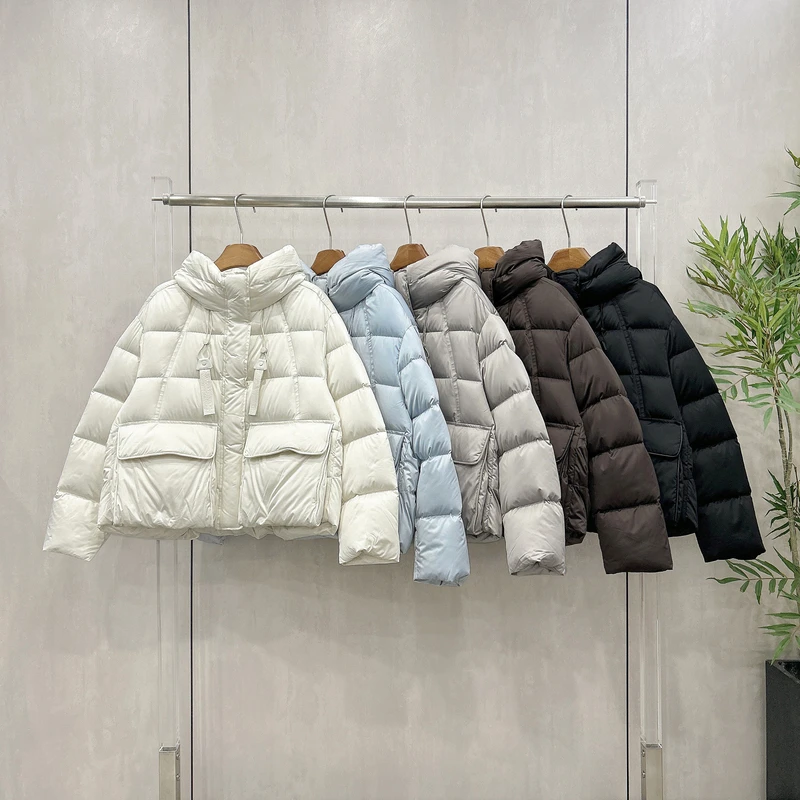 冬季新款连帽短款白鸭绒羽绒服女宽松短款加厚保暖高品质外套7076