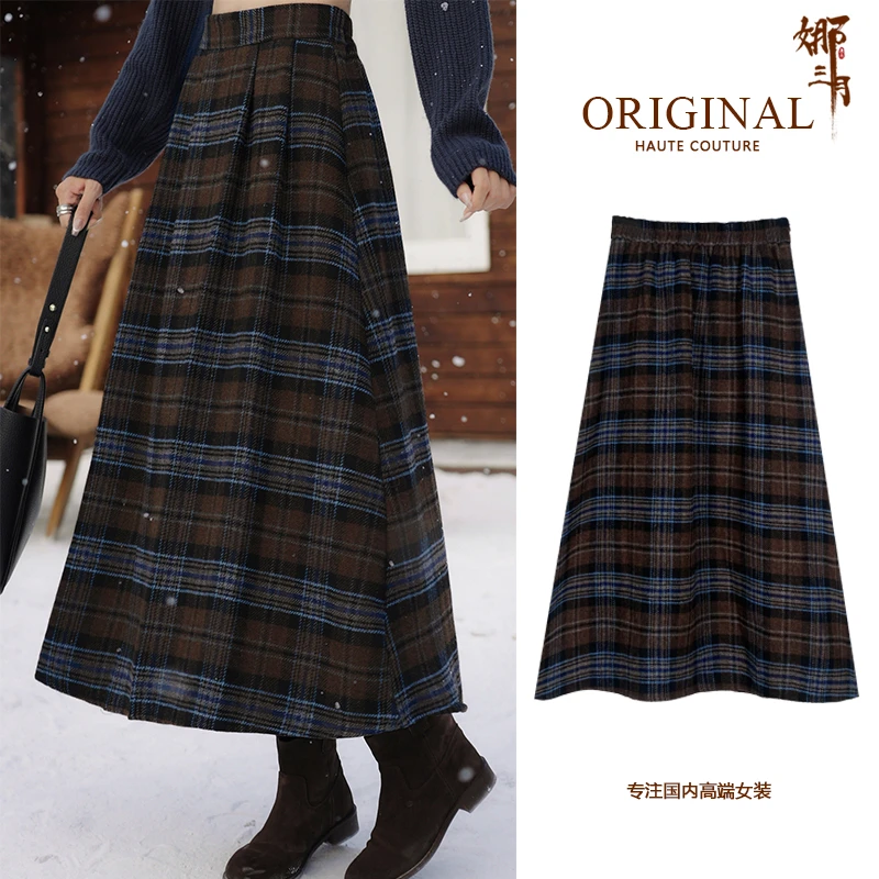 【文艺】复古减龄秋冬羊毛格子半裙(必入手)960226A字半身裙高腰