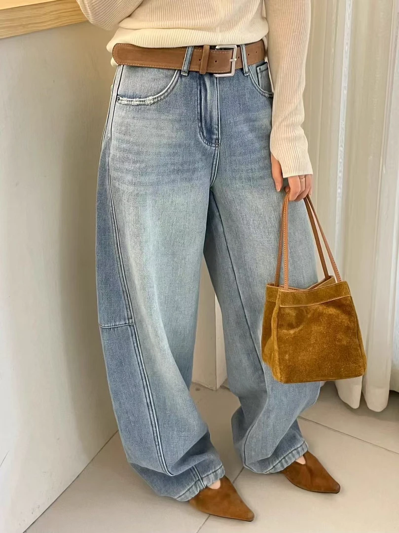 2751-3562 加绒加厚韩版设计感破洞弯刀牛仔裤