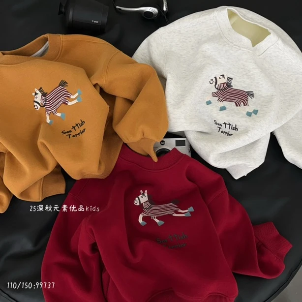 P4-3。99737冬季一体绒卫衣卡通动物童装