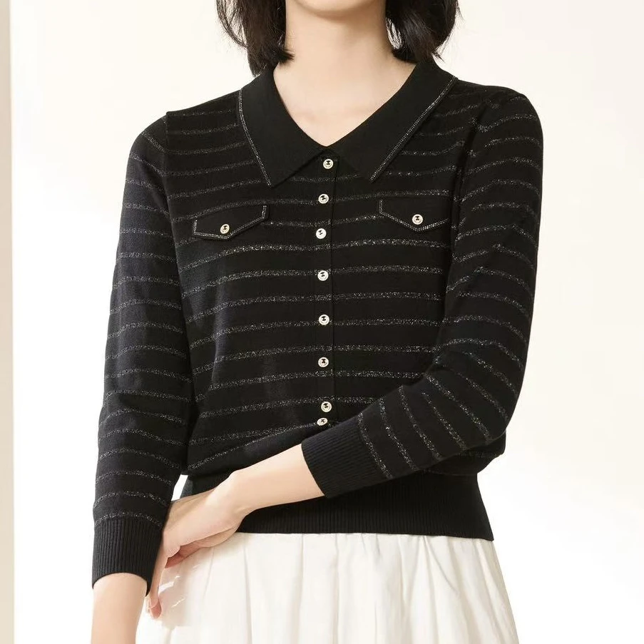 娜娜家5763款时尚休闲小香风天丝针织衫