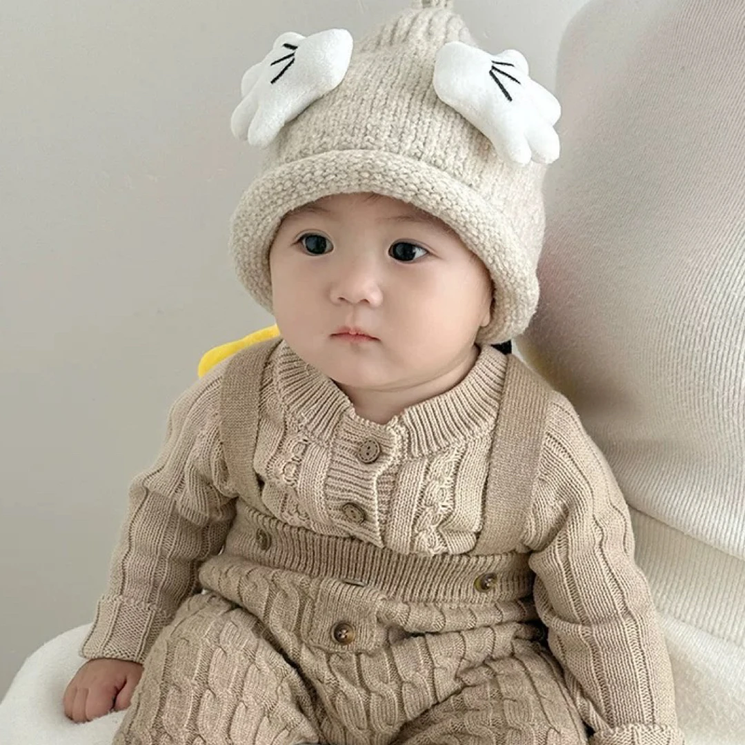 可爱卡通宝宝帽子秋冬季保暖防风针织套头帽男女儿童奶嘴毛线帽潮