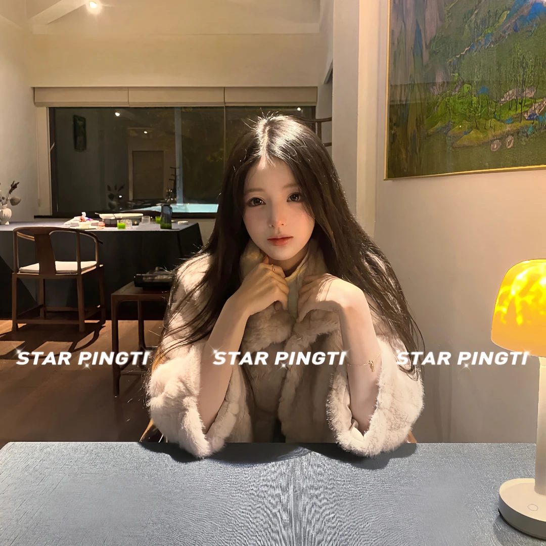 人造皮草 粉色环保皮草女冬季2025新款气质富家千金短款毛毛外套