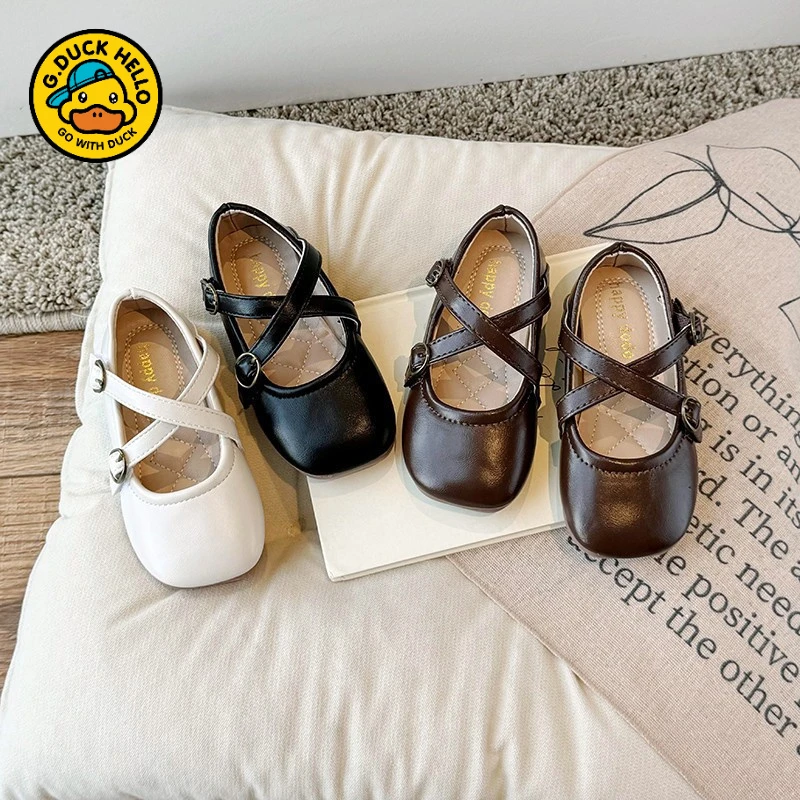 哈罗小黄鸭儿童夏季鞋子小孩鞋子女童复古皮鞋2024春秋新款儿童英