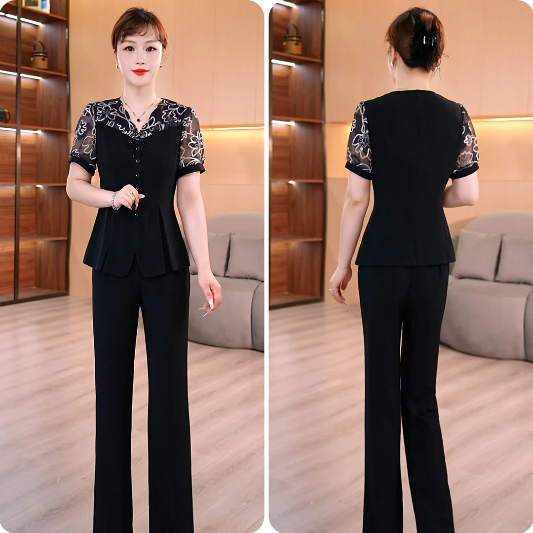 【上衣+裤子】2025夏季新款优雅气质修身显瘦百搭休闲套装两件套