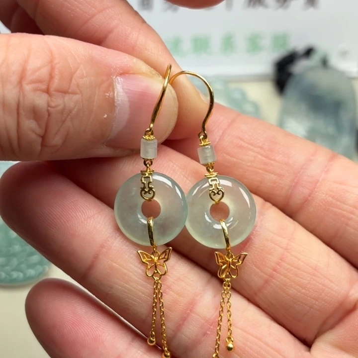 翡翠18K金镶嵌挂件天然翡翠