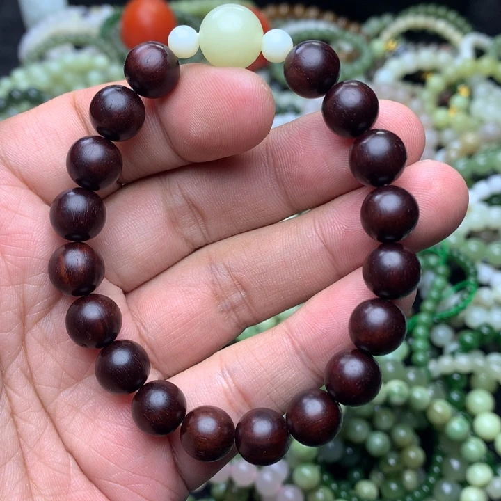 和田玉未镶嵌手串小叶紫檀搭配和田玉转运珠手串