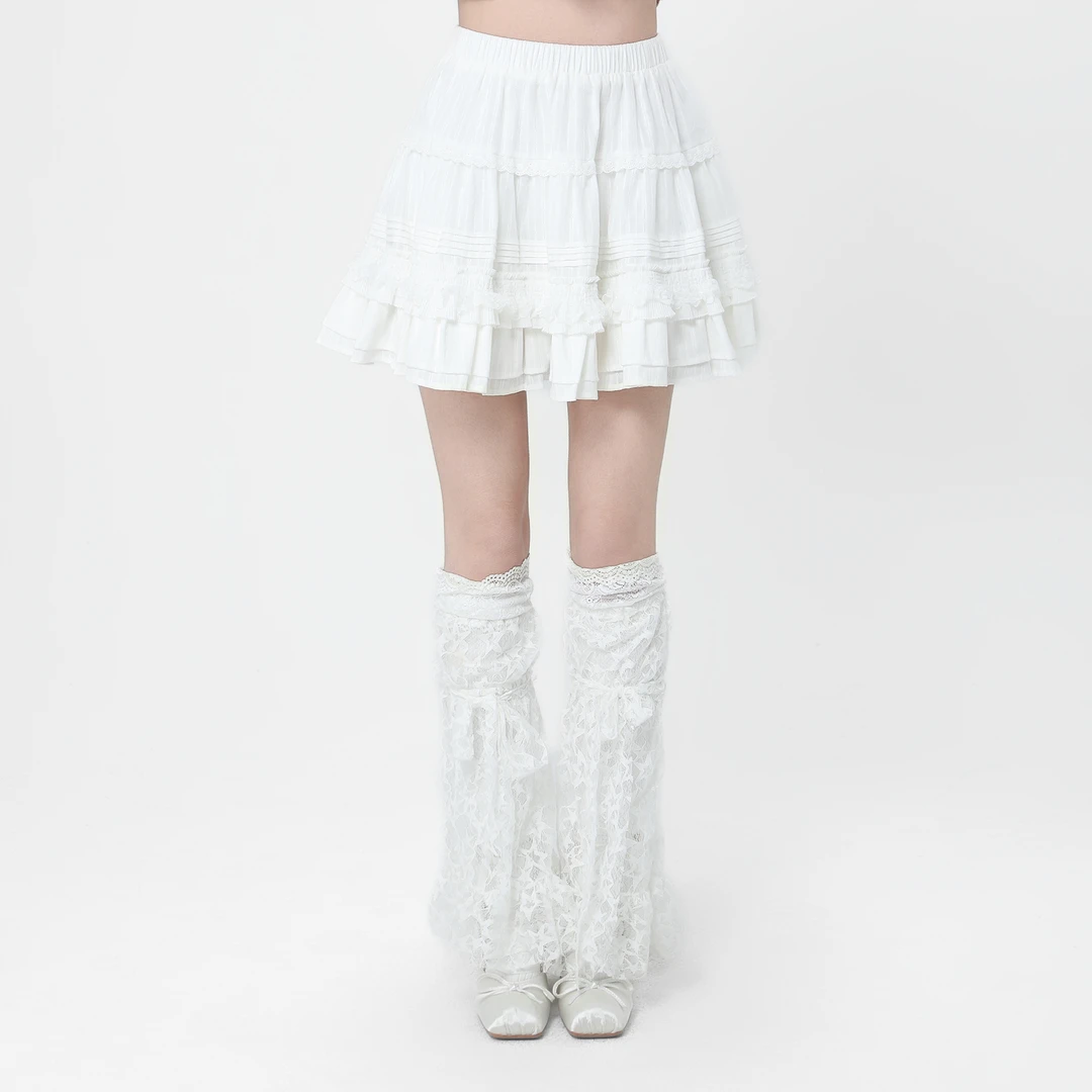 ANPK纯欲甜美伞裙蕾丝白色高腰外套百搭半身裙短裙裙子半裙