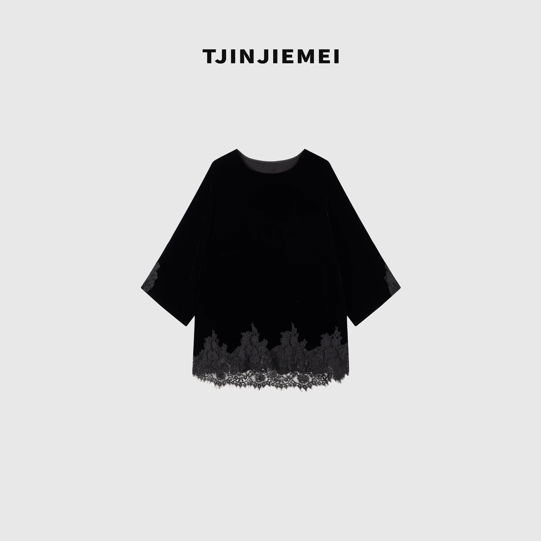 T井姐妹【轨迹】新款设计感宽松圆领真丝丝绒短袖TX2507-TJ439