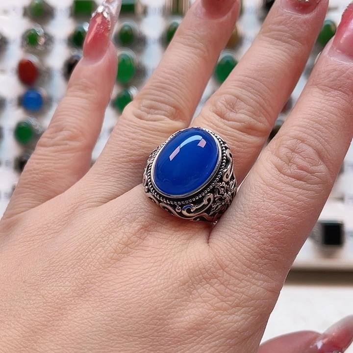 玛瑙/玉髓戒指银S925镶嵌毛*头