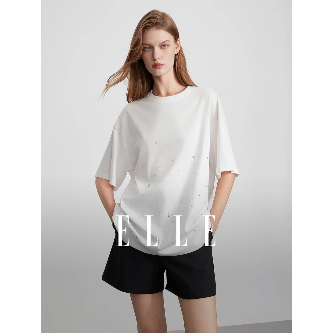 ELLE法式设计感短袖女2025夏季新款宽松显瘦T恤上衣ET51787