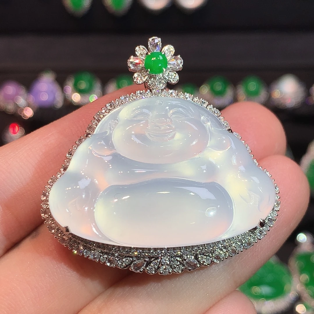 翡翠18K金镶嵌吊坠(赠链)高冰玻茅台白大佛公吊坠