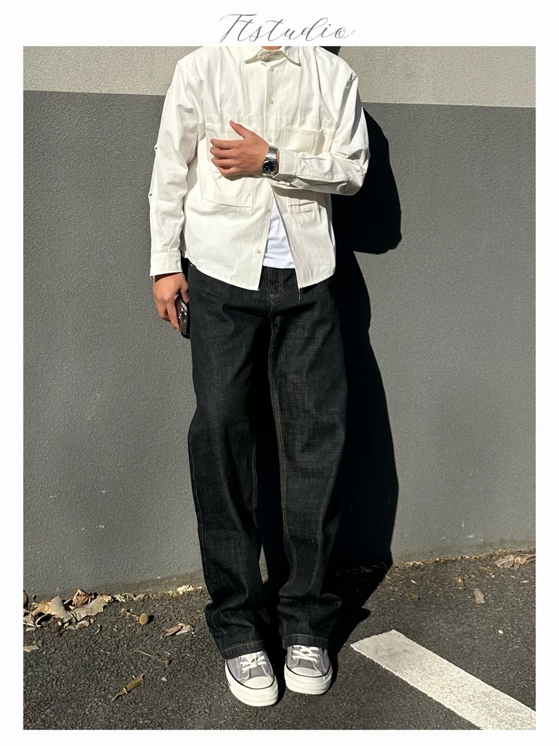 Ttstudio黑色原牛红边赤耳牛仔直筒硬挺春秋新款new vintage长裤