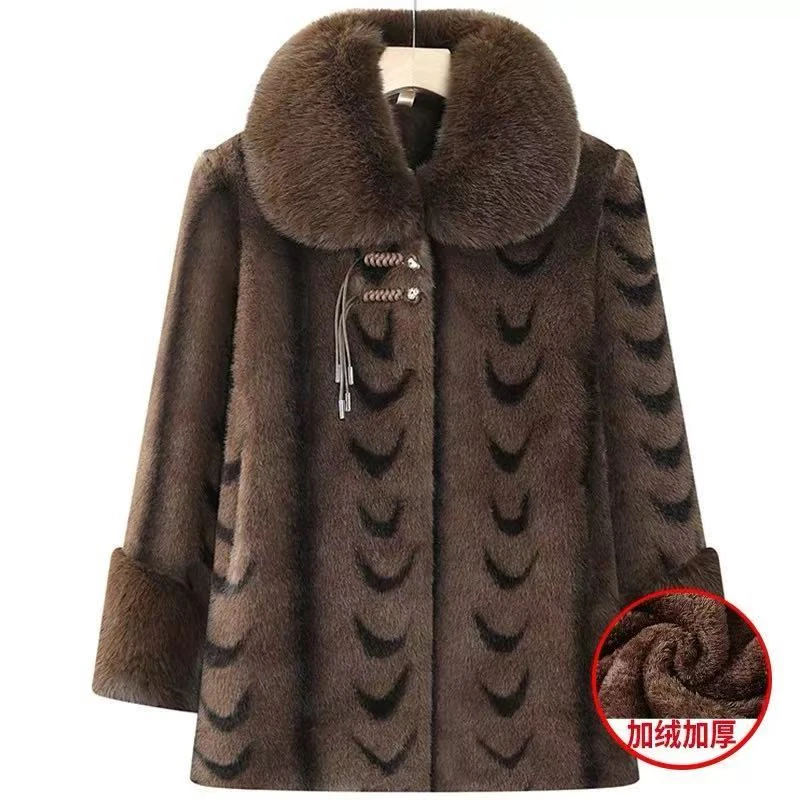高贵奶奶冬装加绒外套老年人老太太仿貂绒大衣妈妈加绒加厚棉袄女