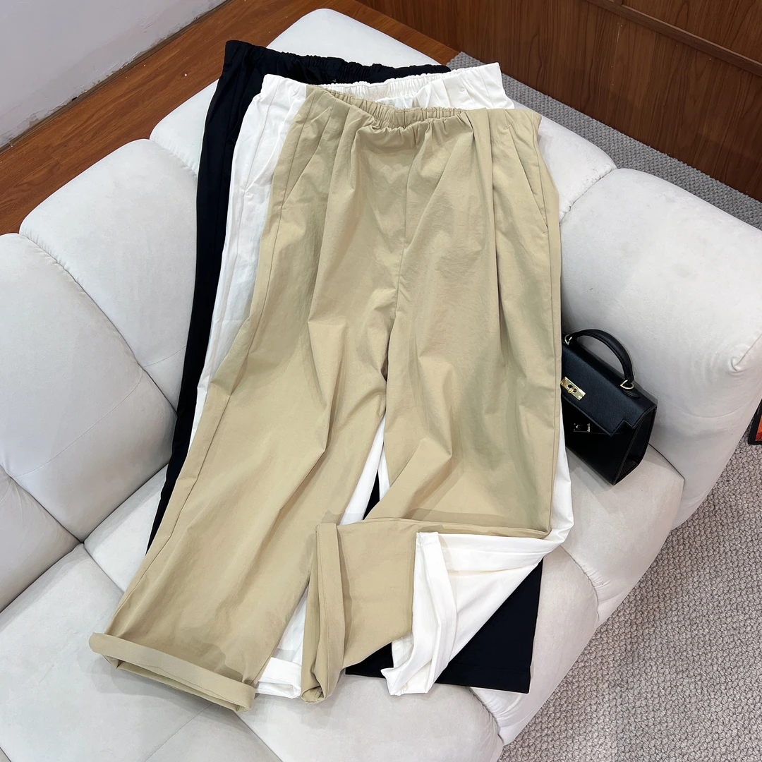 必魅-极简松紧腰显瘦休闲裤2025夏季新款显瘦百搭纯色九分裤15231