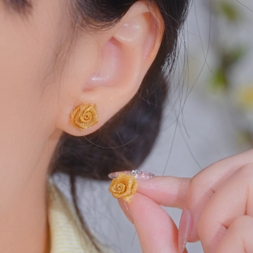 铜合金耳饰 早春法式超仙玫瑰花小众设计感气质简约甜美百搭耳钉